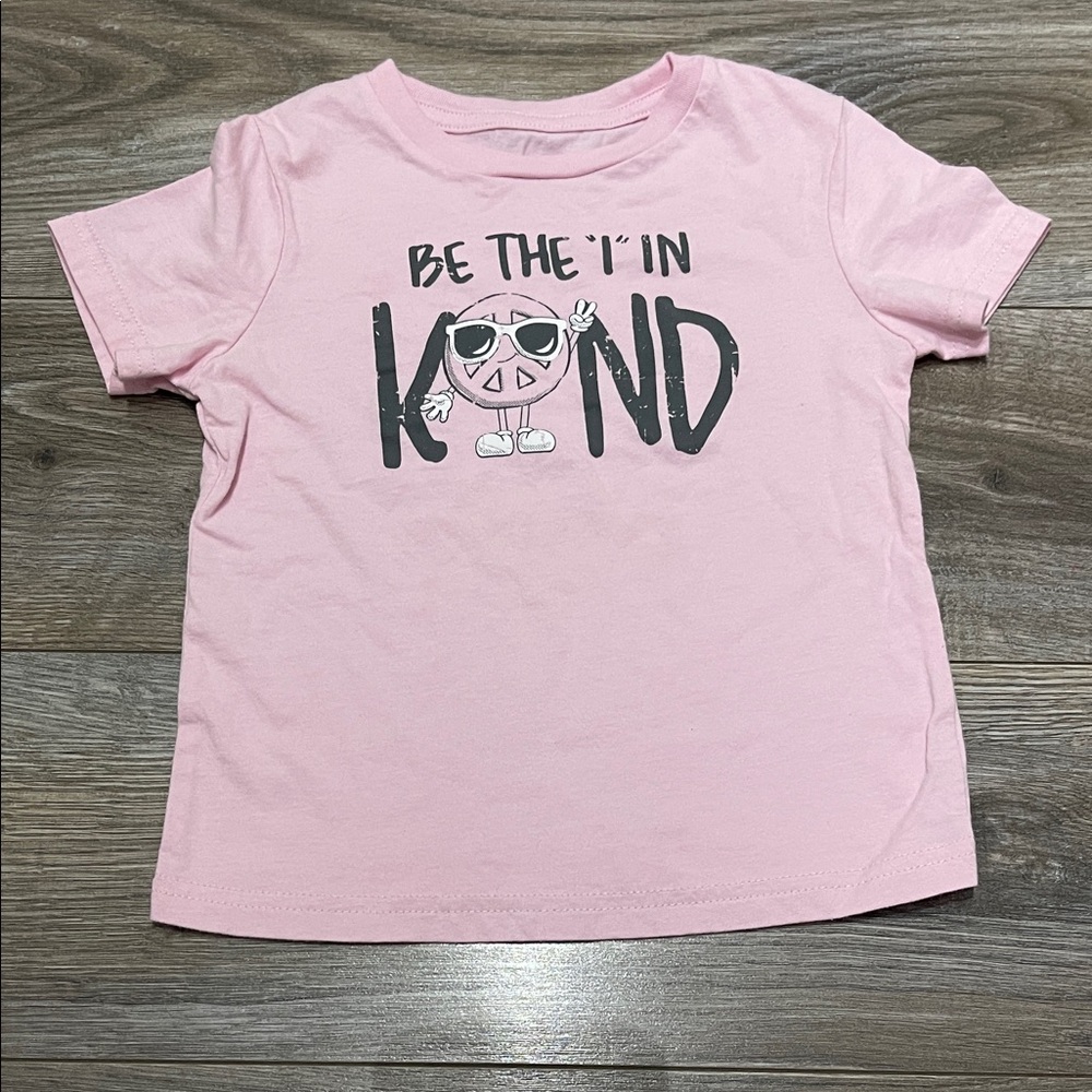 $3 w/ min $20 spend- Pink graphic tee “Be the I in KIND” kids short sleeve shirt